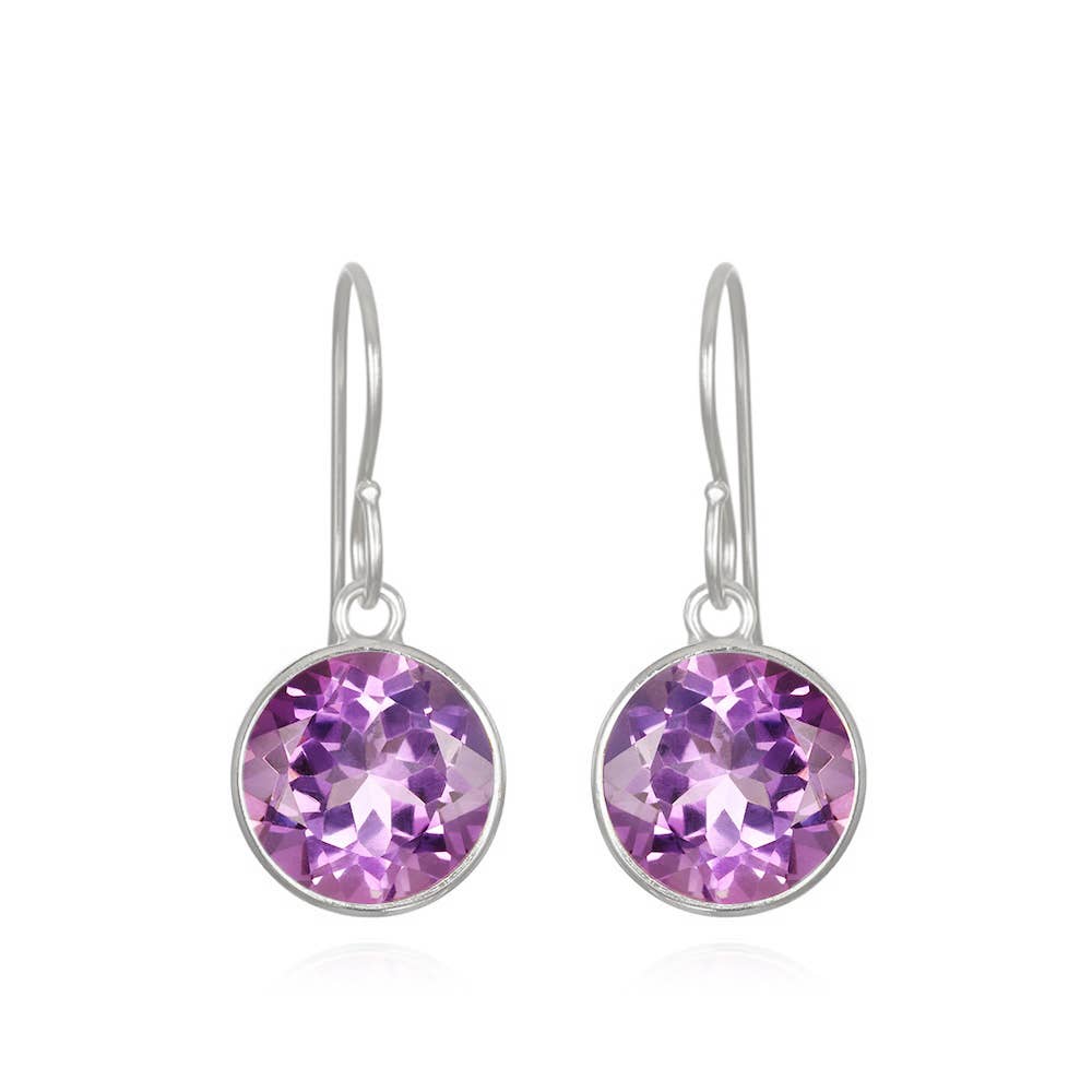 Bezeled Round Gemdrop Earrings - Amethyst