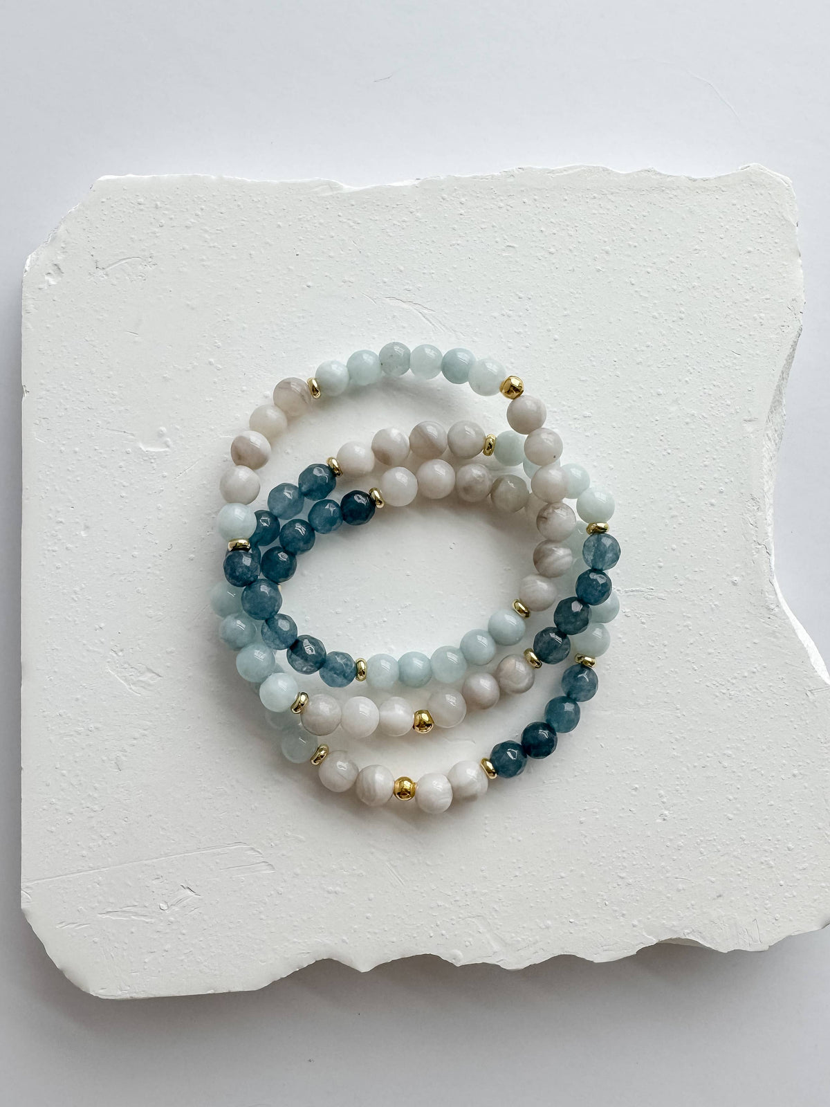 Aquamarine and Howlite Gold Filled Gemstone Beaded Bracelet