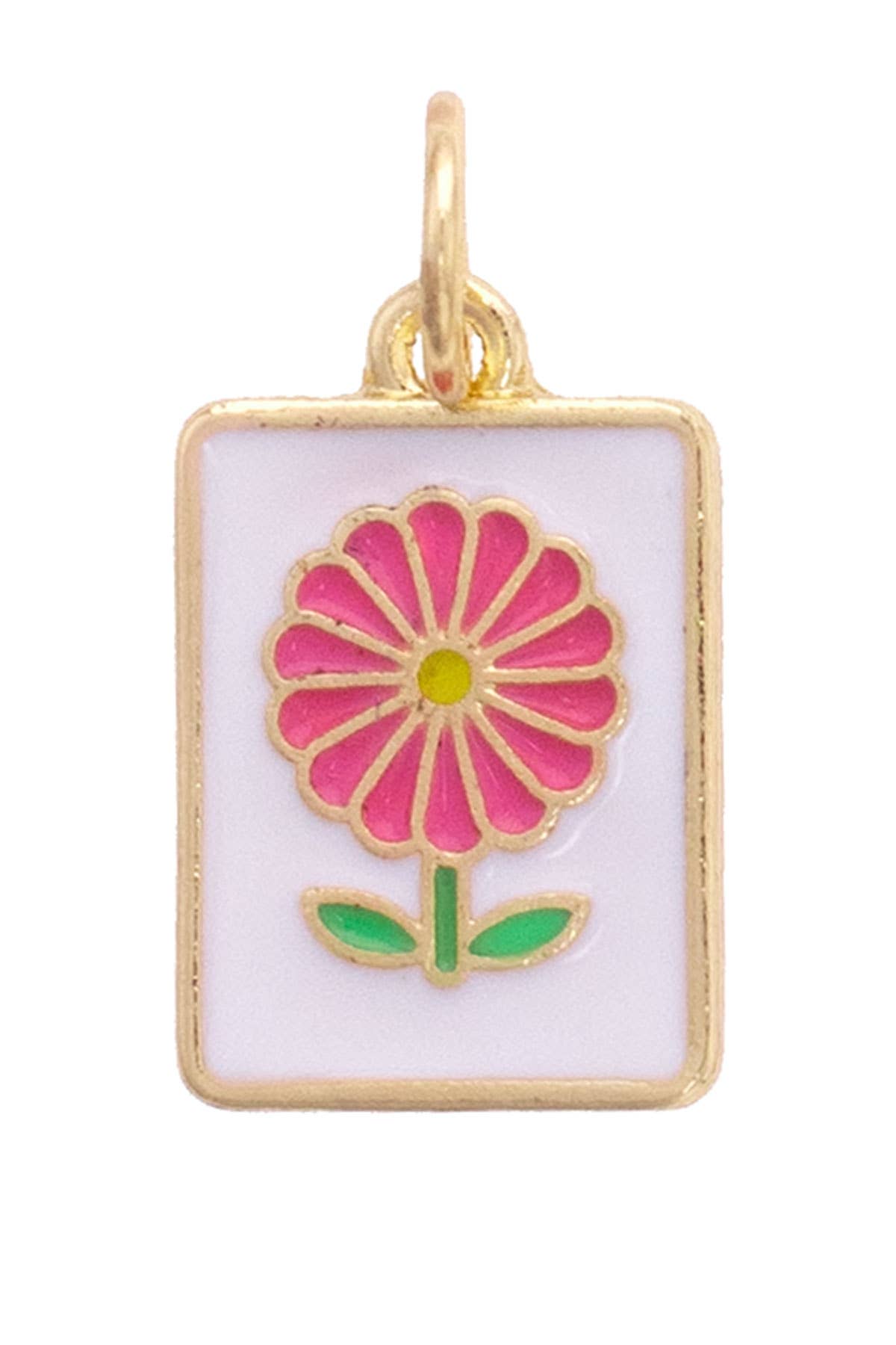 Charm- Flower Mahjong Tile in White & Pink