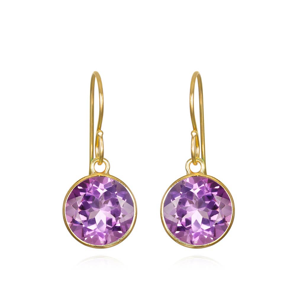 Bezeled Round Gemdrop Earrings - Amethyst