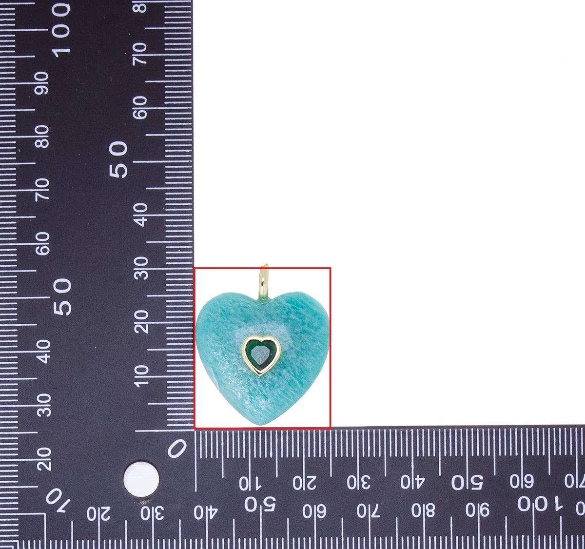 Charm- Heart Natural Gemstone Heart with CZ Heart Embellishment