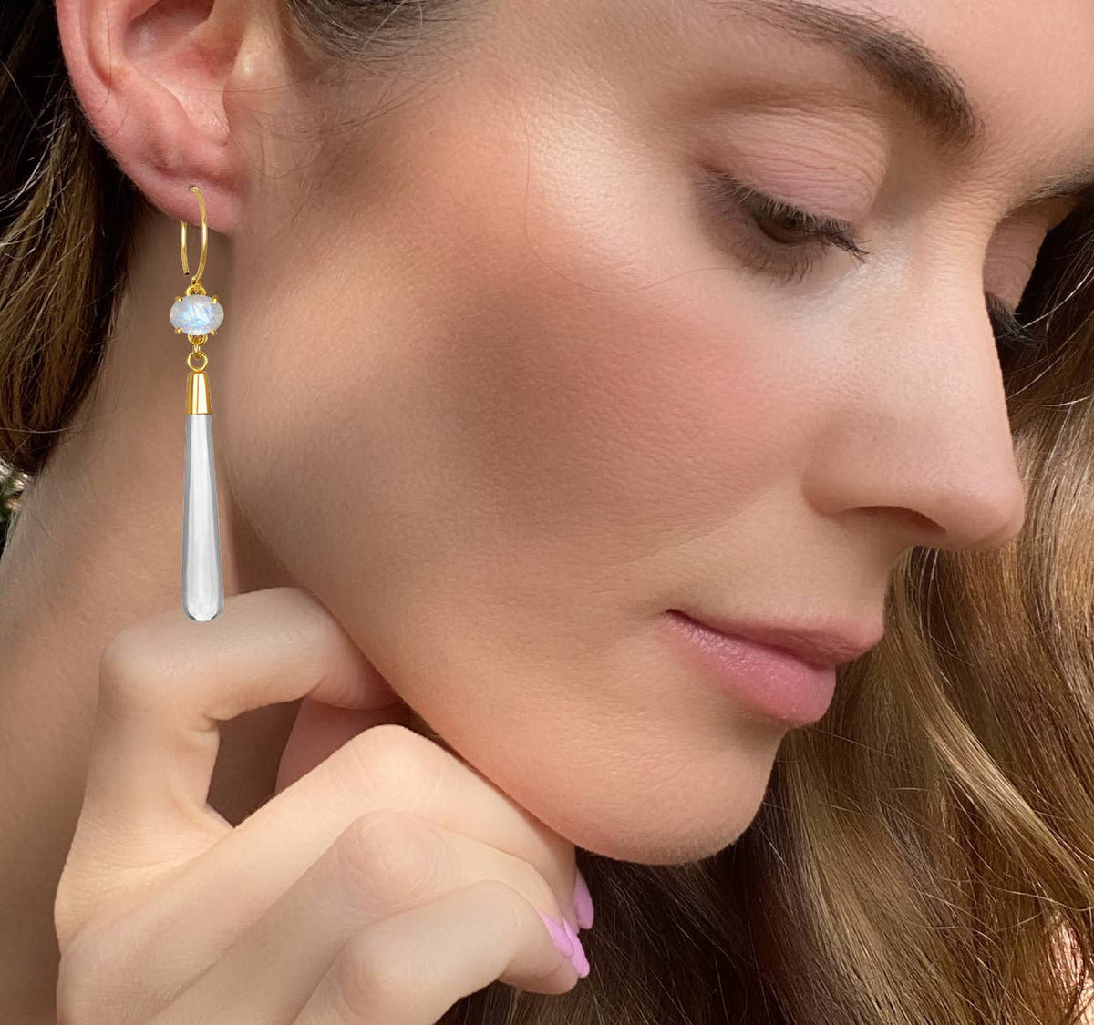 Topaz & Aqua Chalcedony Gemstone Drop Earring