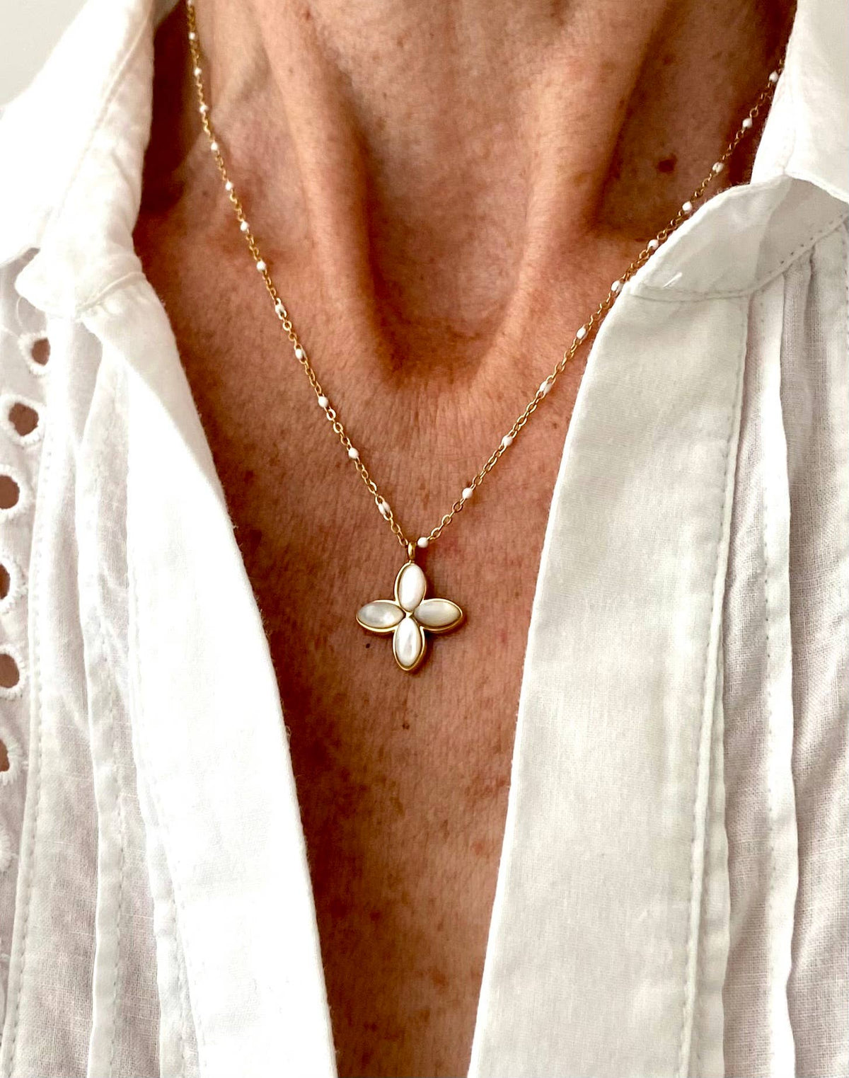 Mother-of-Pearl Pendant and Enamel Accent Necklace