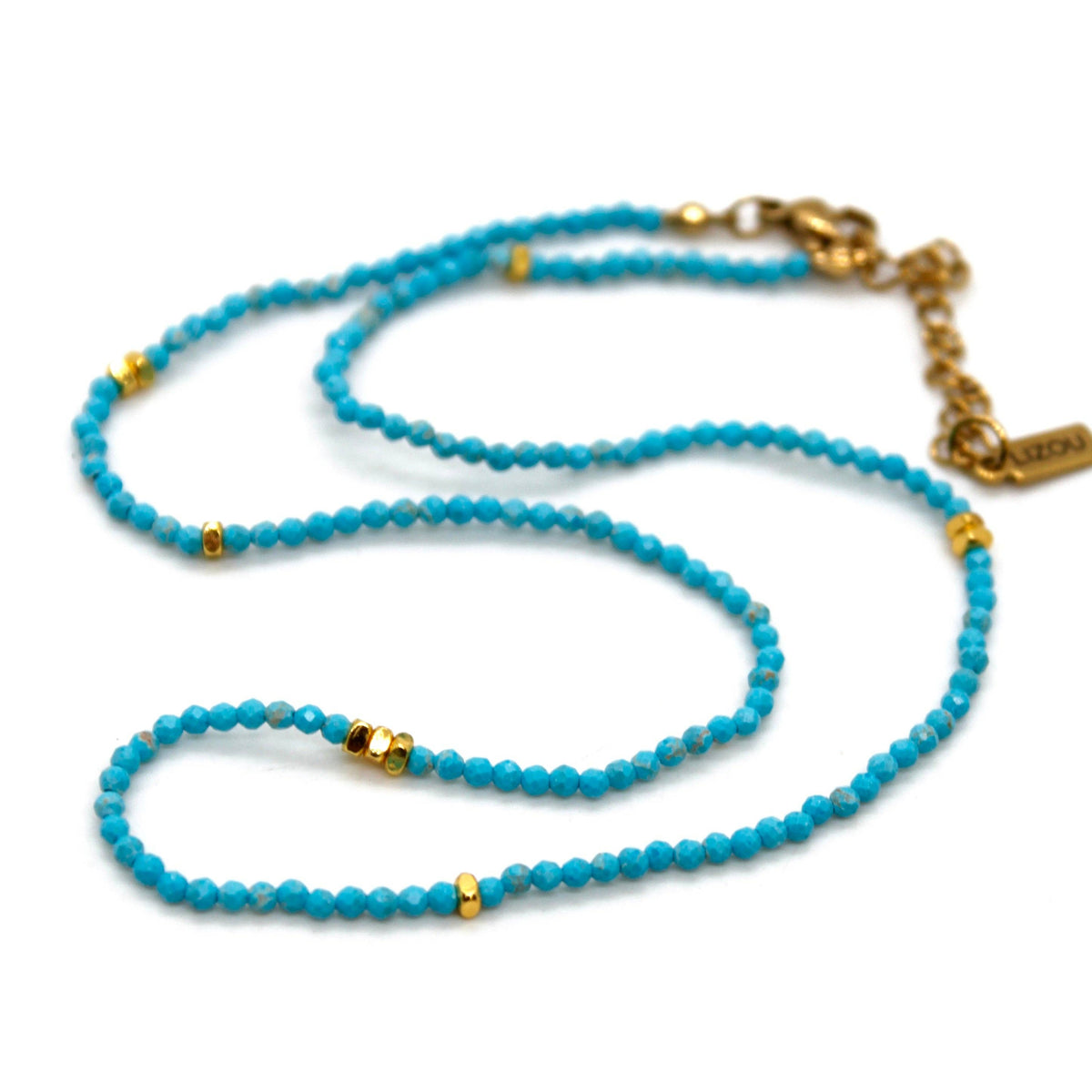 Turquoise Stone and Gold Luxury Short Necklace - NC-643