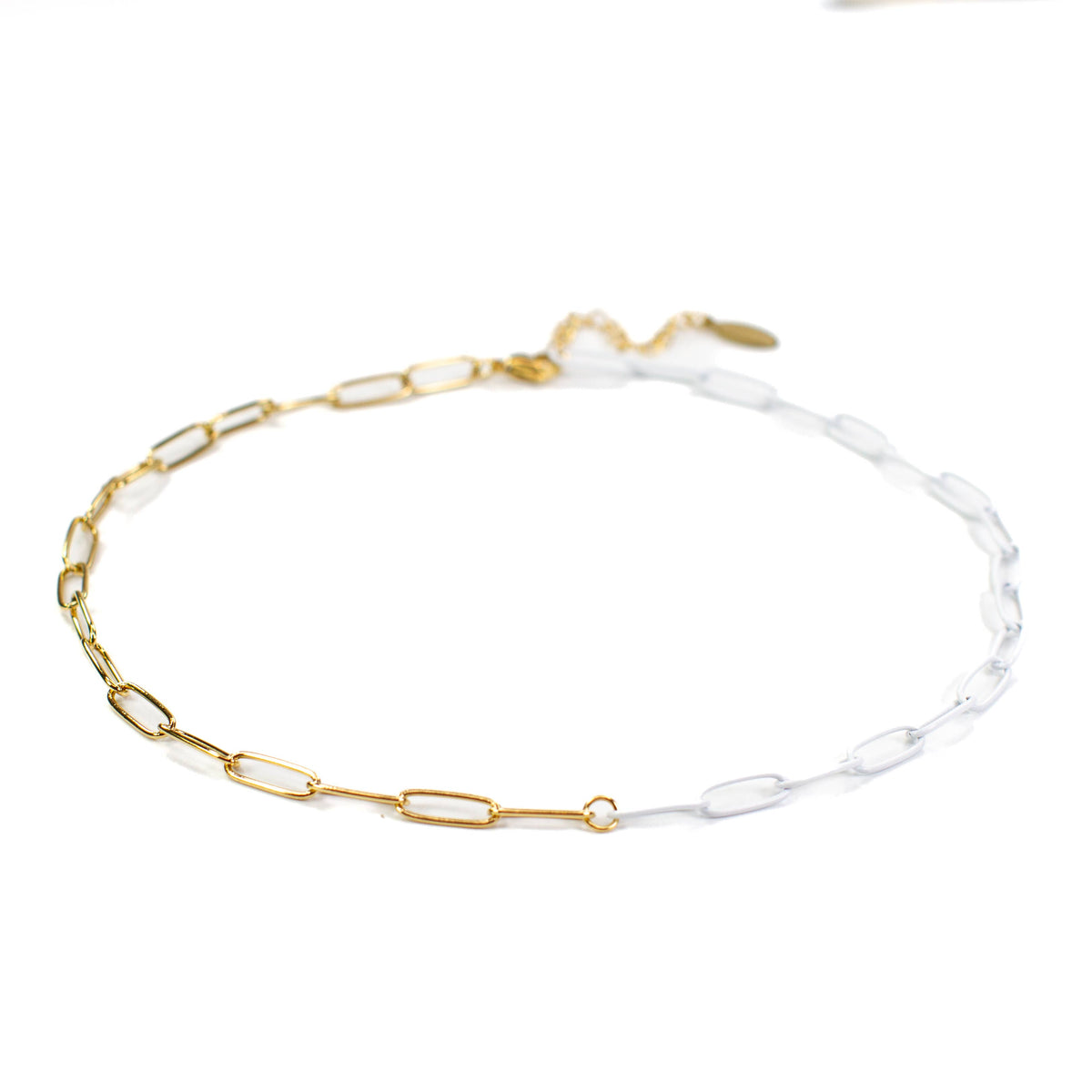 White Enamel + Gold Paperclip Chain Link Necklace