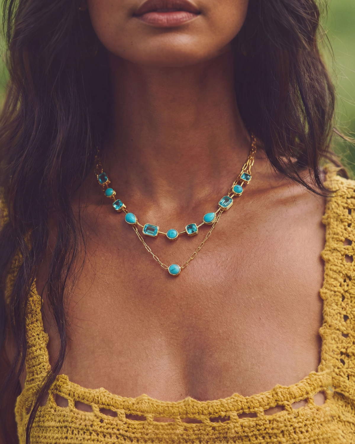 Nicole Paperclip Tennis Necklace in Turquoise