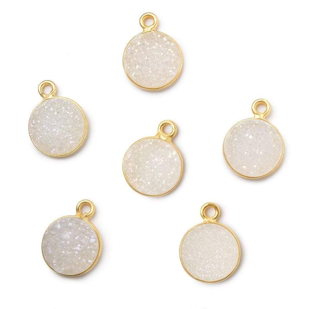 10mm Vermeil Bezel Mystic Pearl White Drusy Coin Pendant 1 piece
