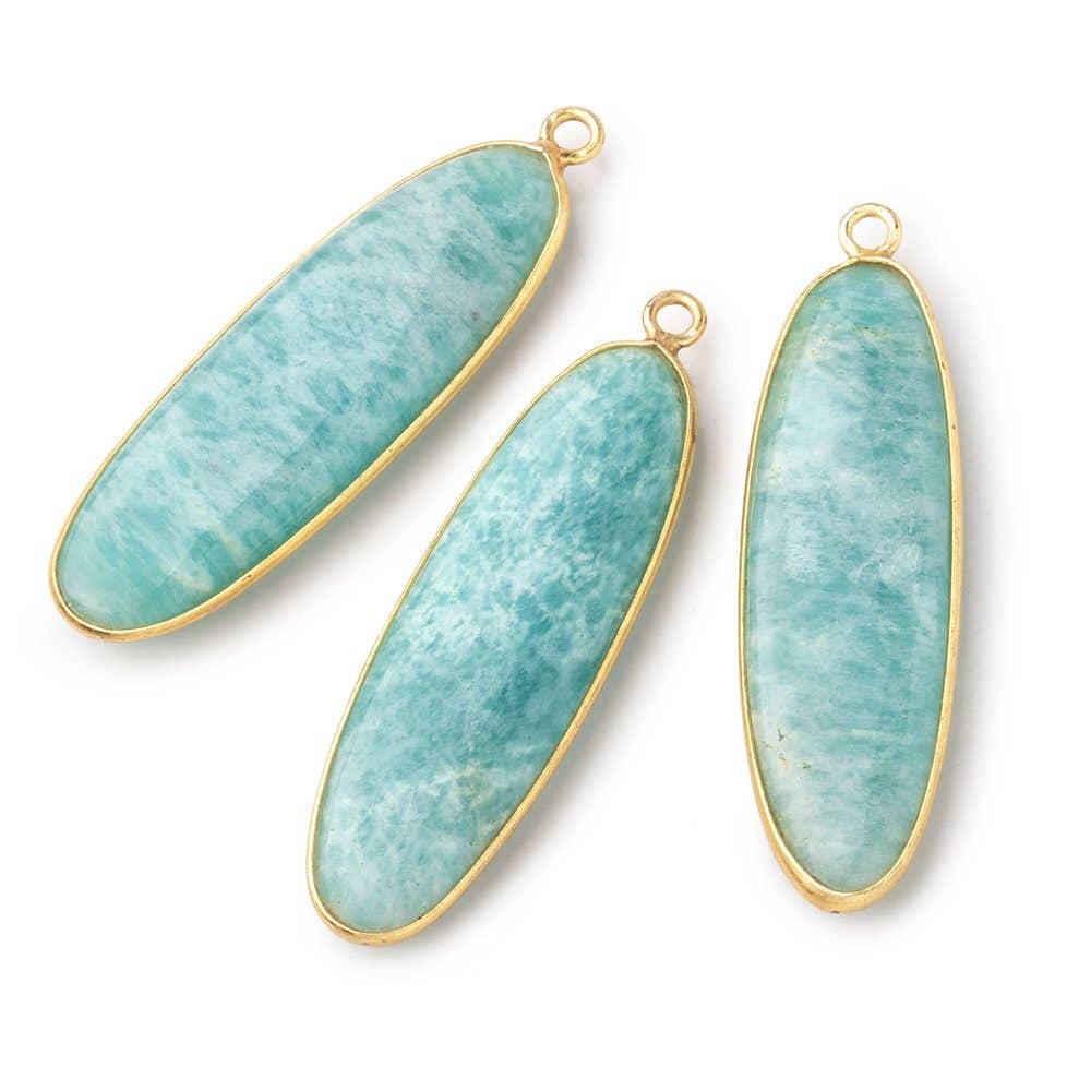 41x13mm Vermeil Bezel Amazonite Plain Oval Pendant 1 Focal Bead