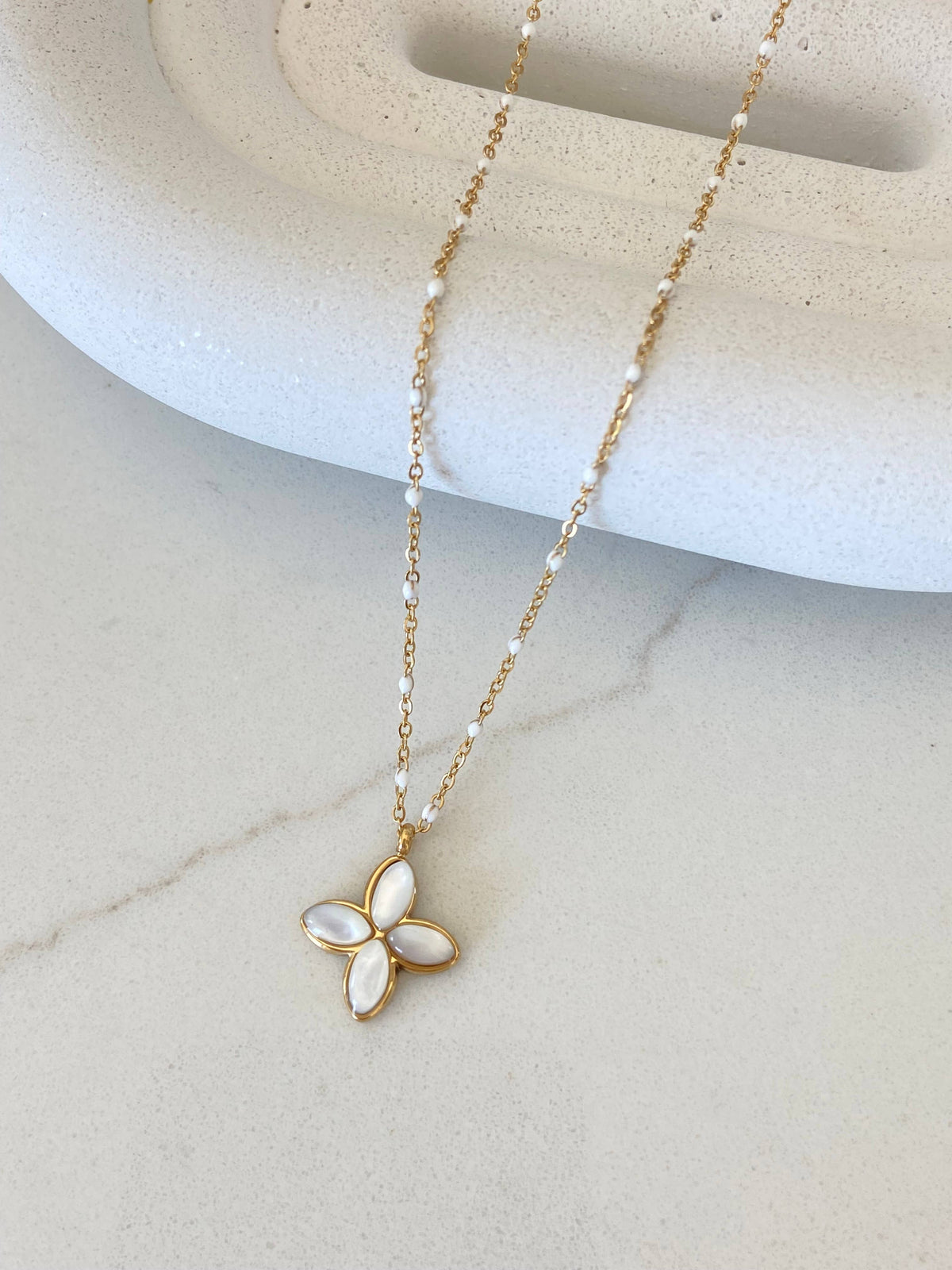 Mother-of-Pearl Pendant and Enamel Accent Necklace