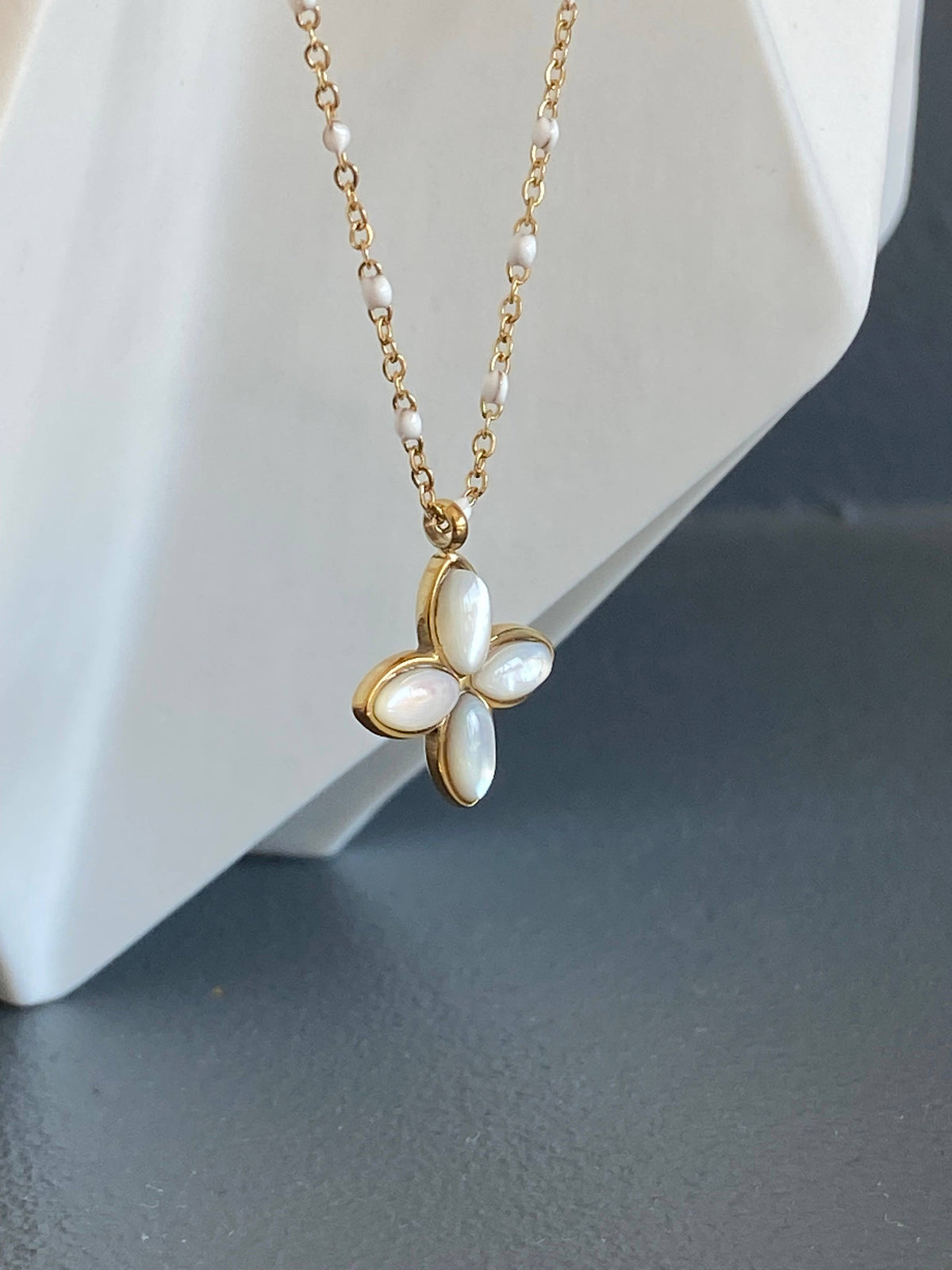 Mother-of-Pearl Pendant and Enamel Accent Necklace