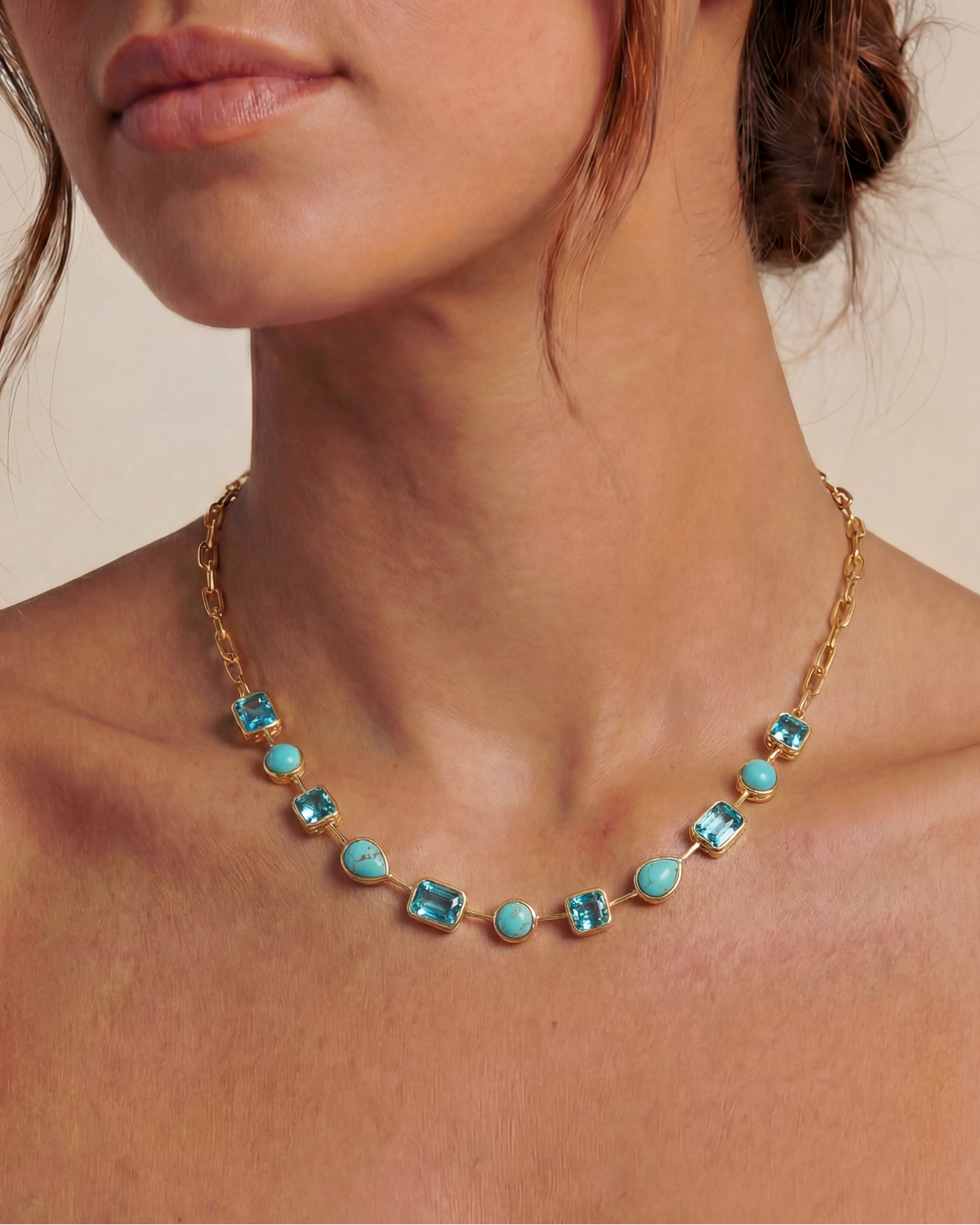 Nicole Paperclip Tennis Necklace in Turquoise