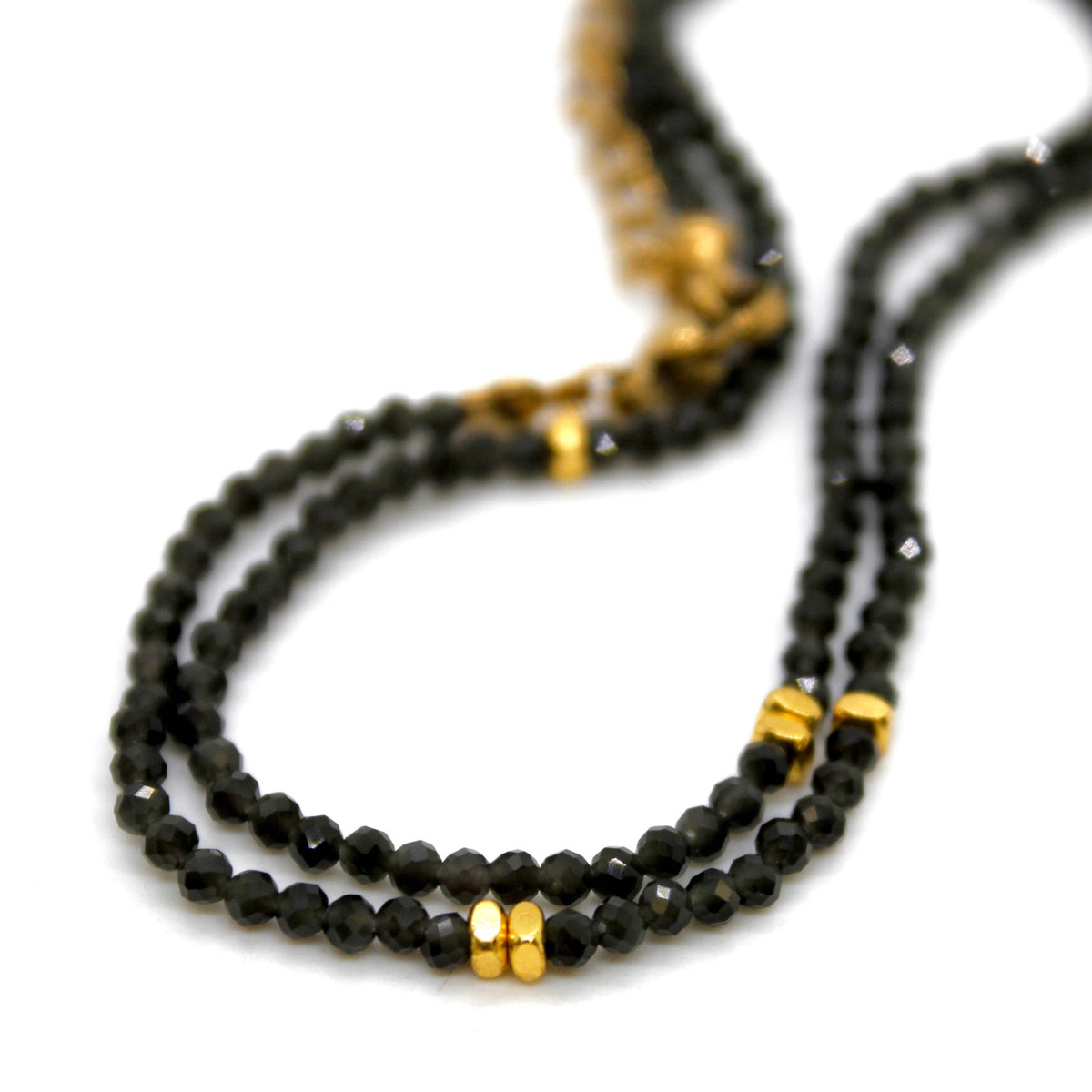 Black Obsidian Stone and Gold Luxury Short Necklace - NC-627