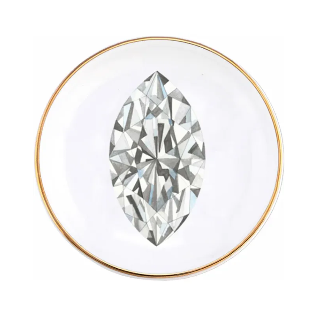 Porcelain Jewelry Dish with Gold Trim