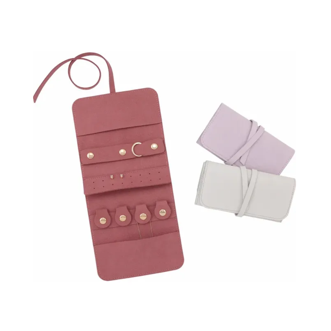 Suede Jewelry Roll Travel Case