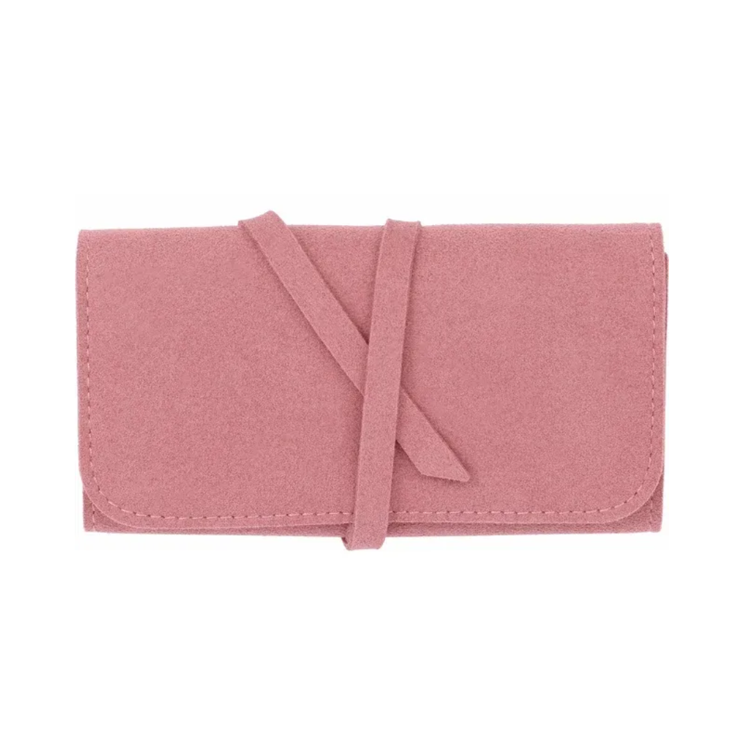 Suede Jewelry Roll Travel Case